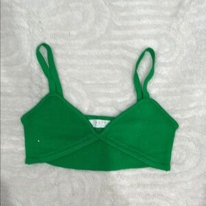 Green Ribbed Crop Top